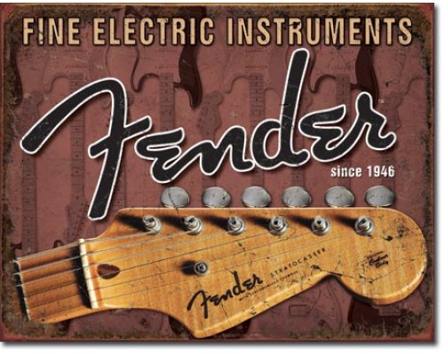 Enseigne Fender en métal  / Guitare